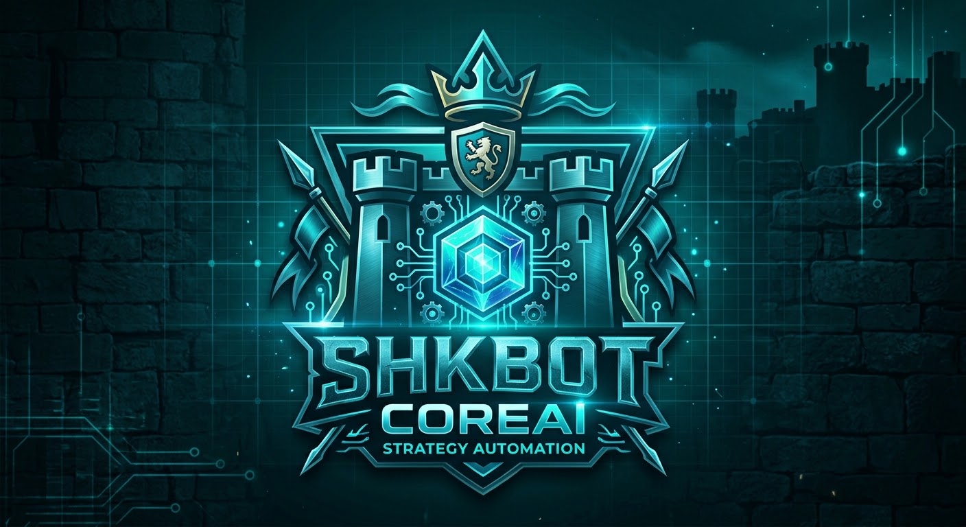 Эмблема SHKBOT CoreAI: замок с короной и светящимся кристаллом